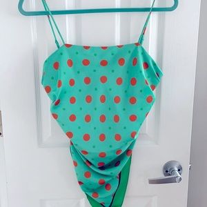 Zara size L polka dot green top
